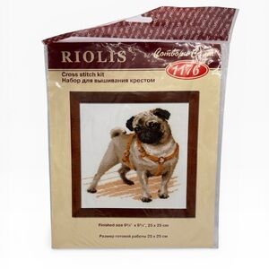 RIOLIS Pug Dog Counted Cross Stitch Kit 1176 9.75” Design Craft Set NEW